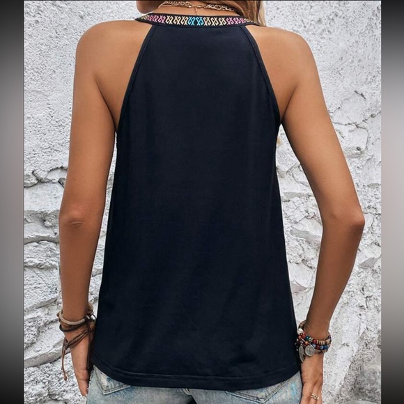 Boho Floral Print Tank Top Blouse Shirt Blue - Picture 8 of 10